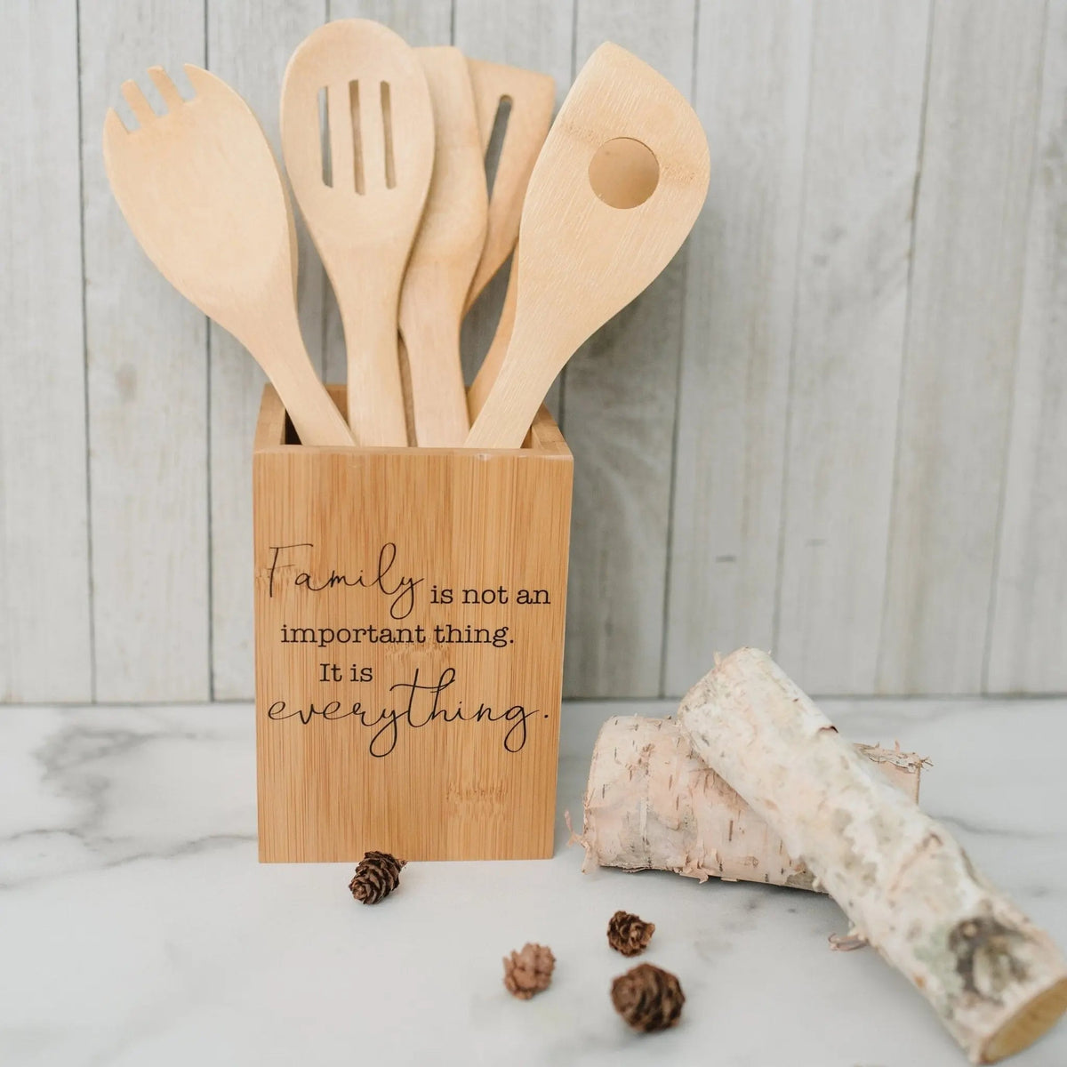 Bamboo Kitchen Utensil Holder – Family Quote