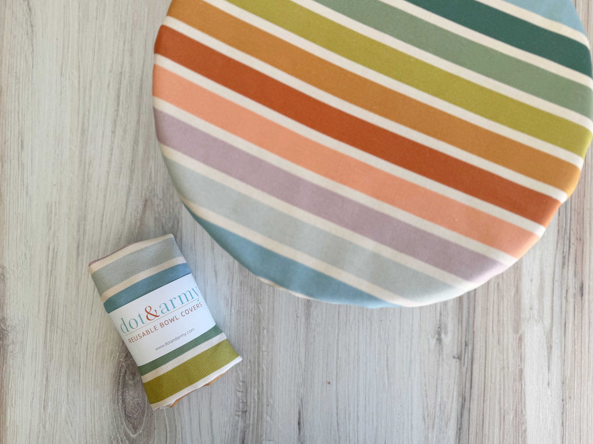 Striped Cotton Canvas Bowl Cover — Fits 12–14 in Bowls