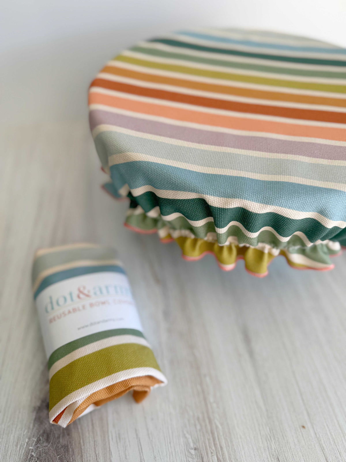Striped Cotton Canvas Bowl Cover — Fits 12–14 in Bowls