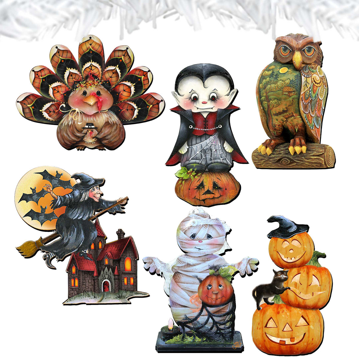 Happy Halloween Eco-Wood Clip-On Ornaments – Set of 6