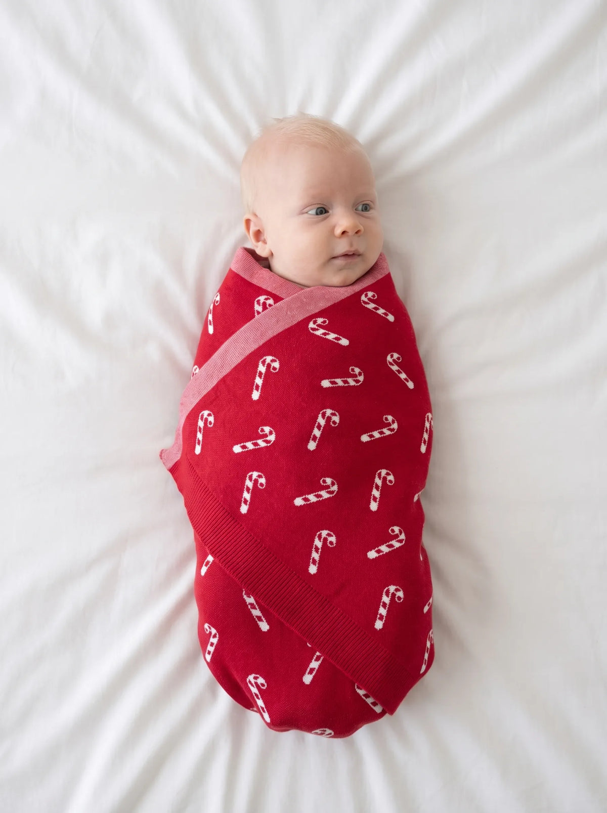 Christmas Candy Cane Cotton Knit Baby Blanket