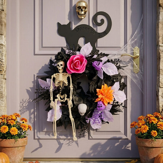 Gothic Halloween Skull Wreath Door Hanger