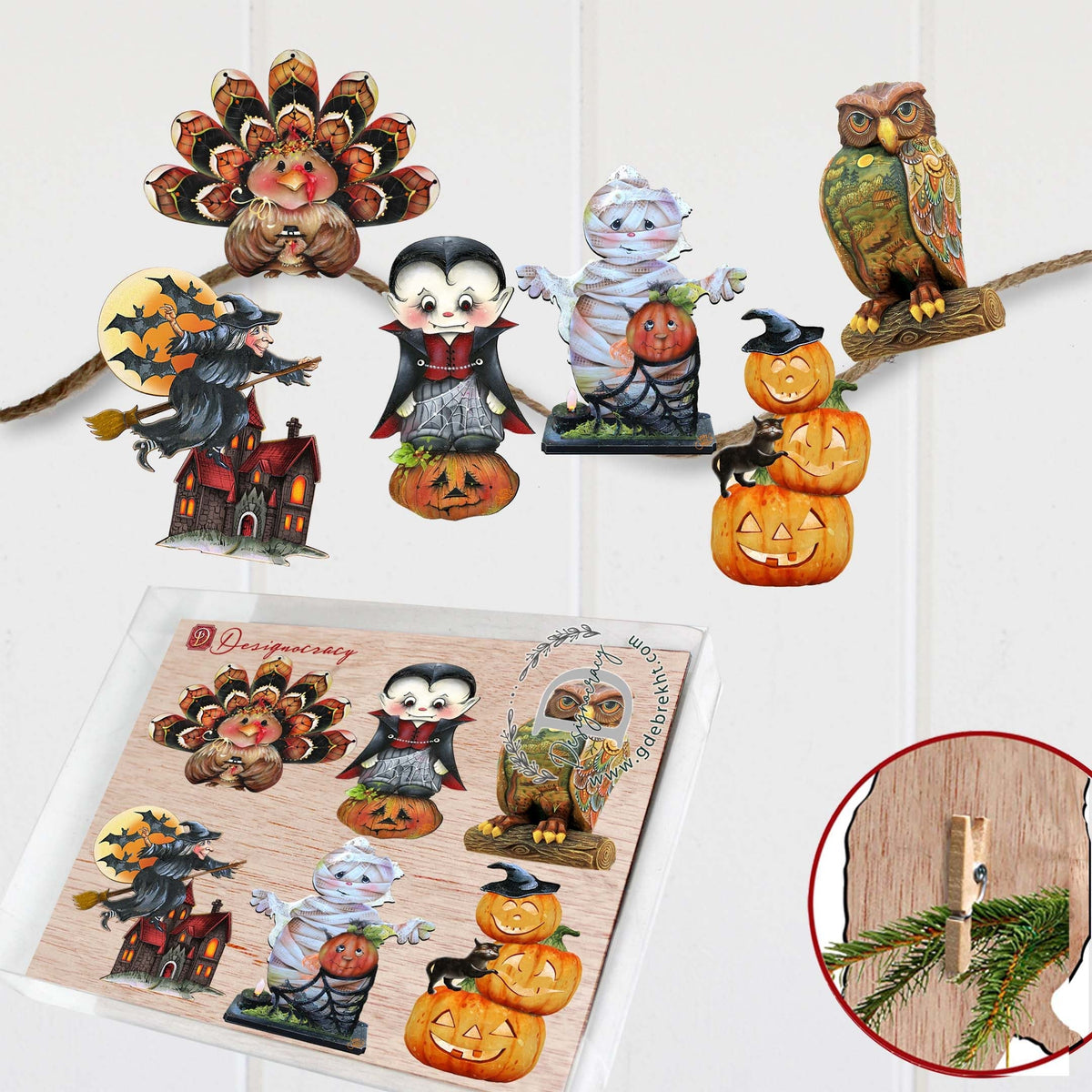 Happy Halloween Eco-Wood Clip-On Ornaments – Set of 6