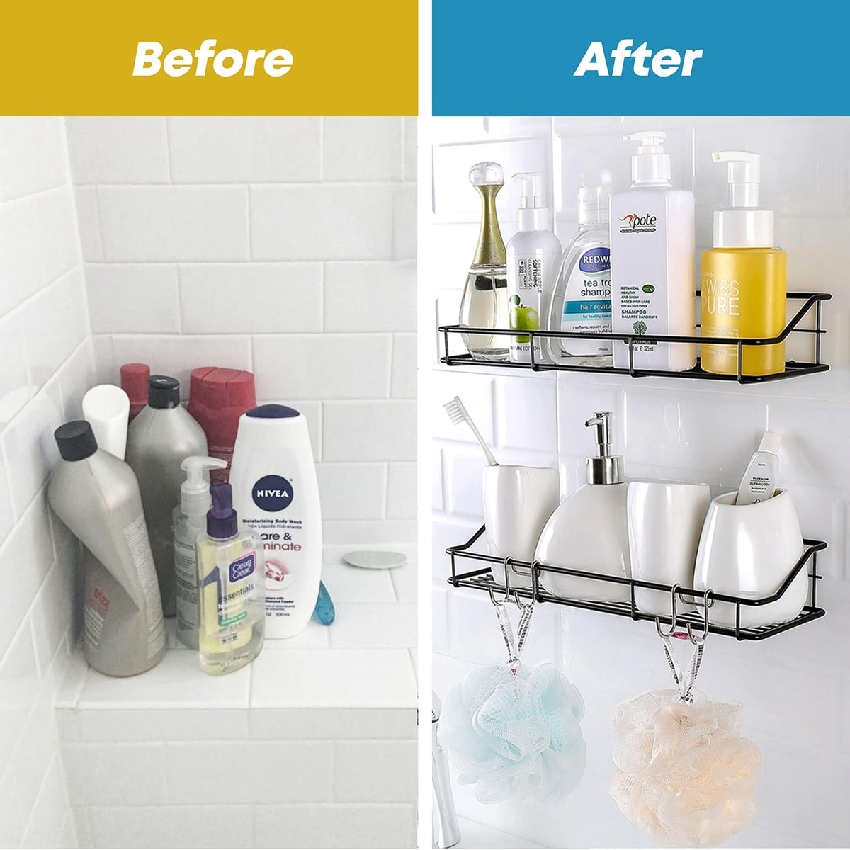 Black Adhesive Shower Caddies — Set of 2