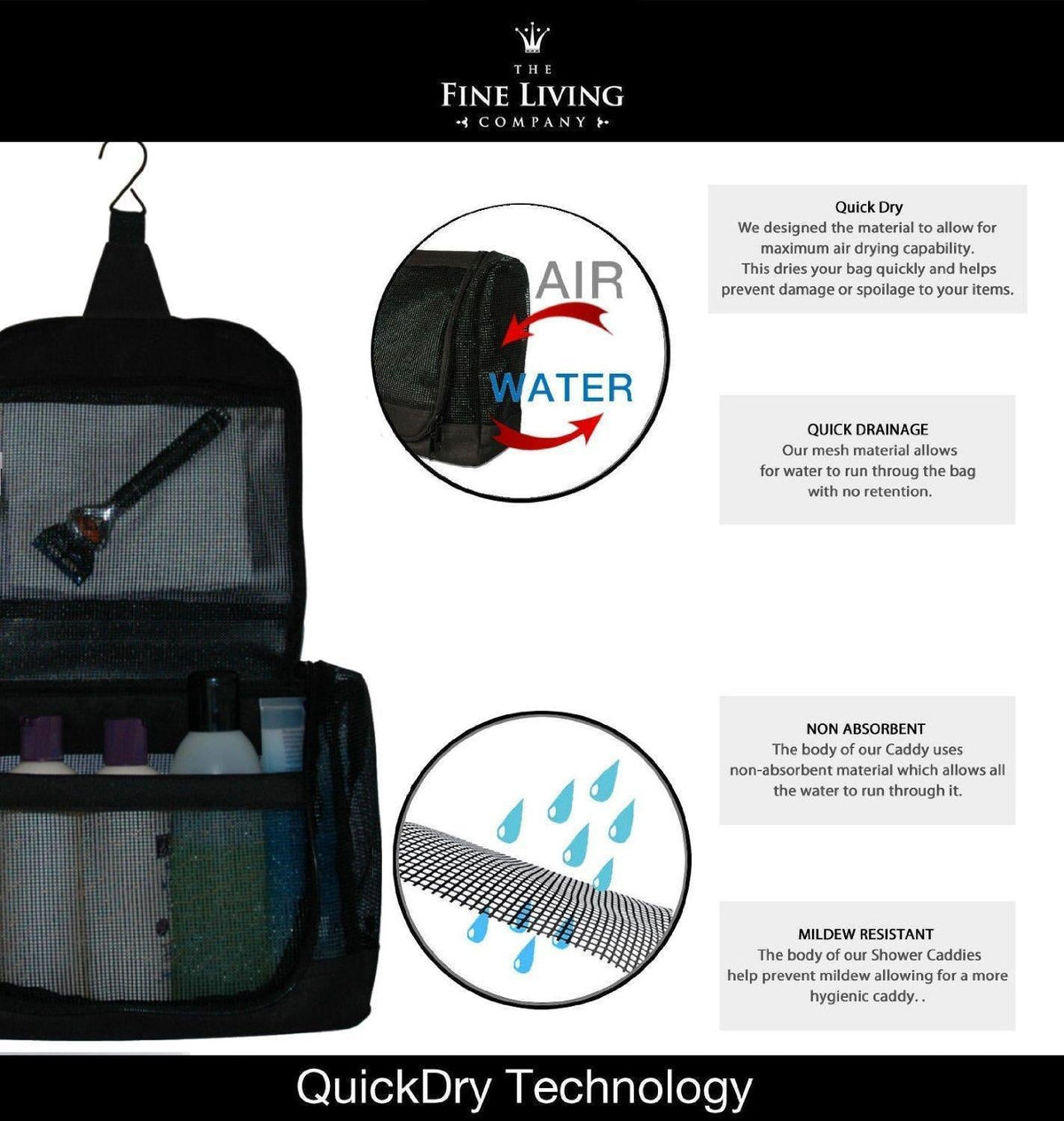 Quick-Dry Hanging Shower Caddy Organizer