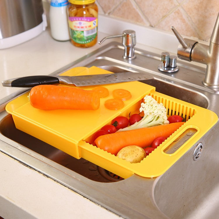 2-in-1 Cutting Board with Collapsible Drain Basket