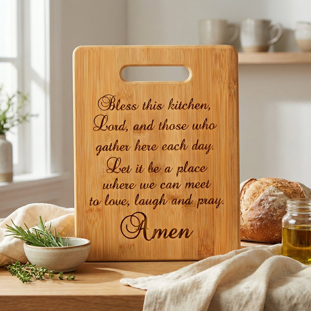 Kitchen Prayer Bamboo Cutting Board