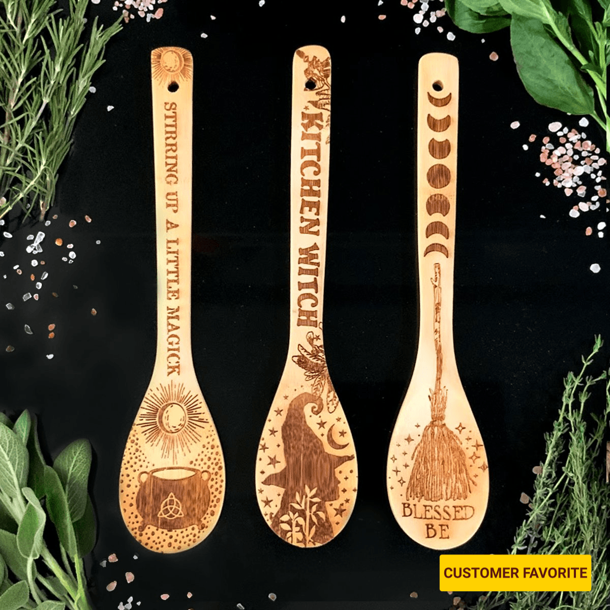 Witchy Bamboo Spoon & Kitchen Mitts