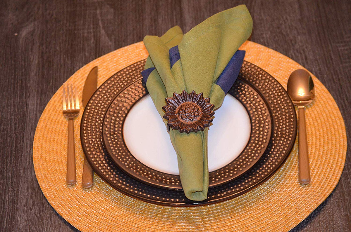 Vibhsa Antique Sunflower Napkin Rings — Set of 4