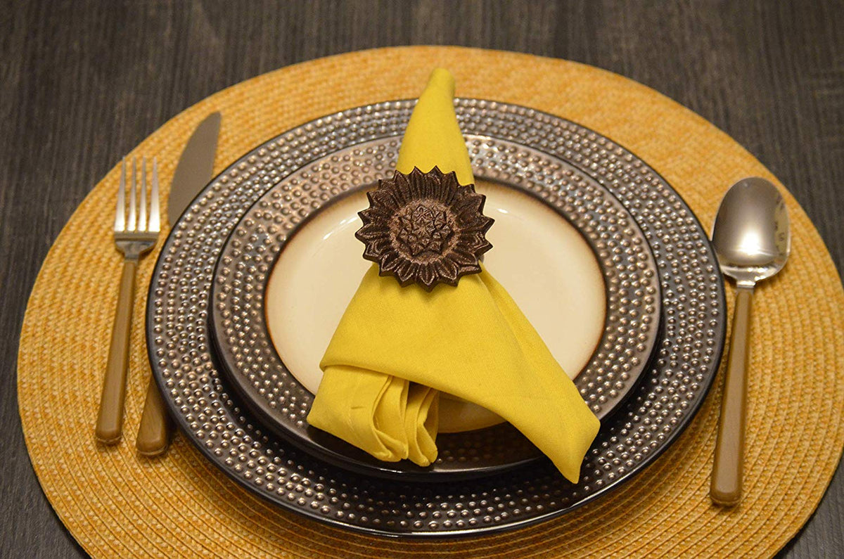 Vibhsa Antique Sunflower Napkin Rings — Set of 4