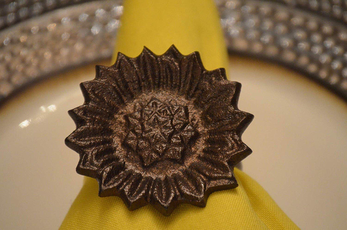 Vibhsa Antique Sunflower Napkin Rings — Set of 4