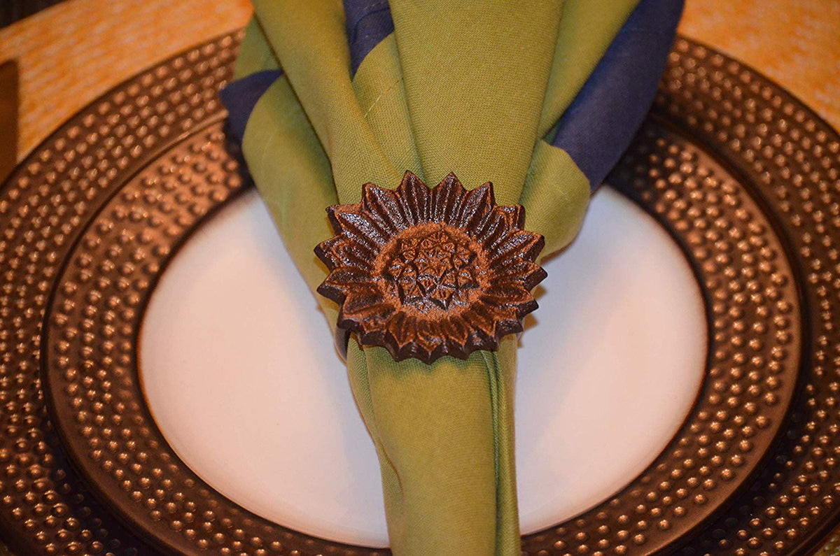 Vibhsa Antique Sunflower Napkin Rings — Set of 4