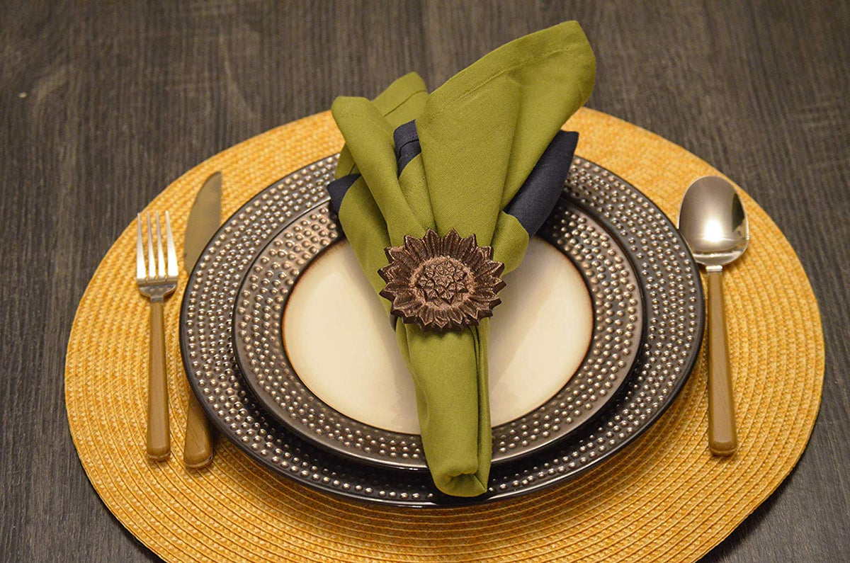 Vibhsa Antique Sunflower Napkin Rings — Set of 4