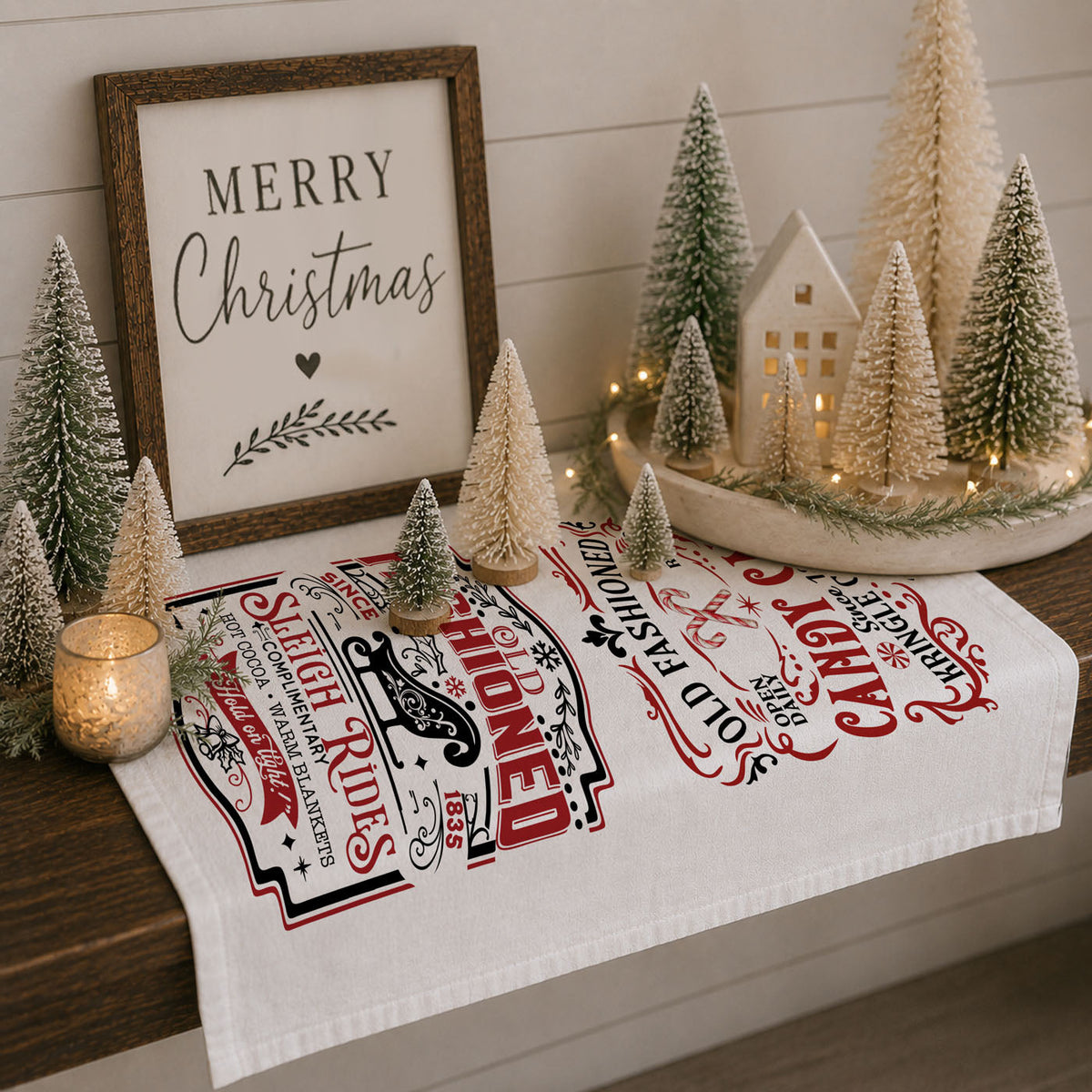 Sleigh Rides & Candy Canes Christmas Kitchen Towel