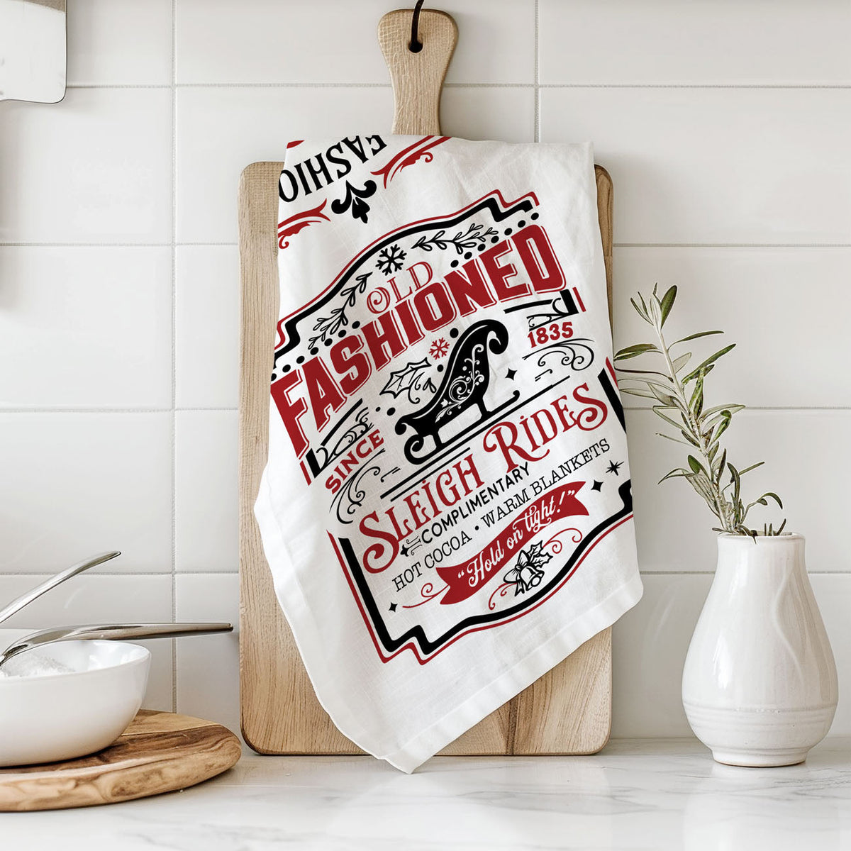 Sleigh Rides & Candy Canes Christmas Kitchen Towel