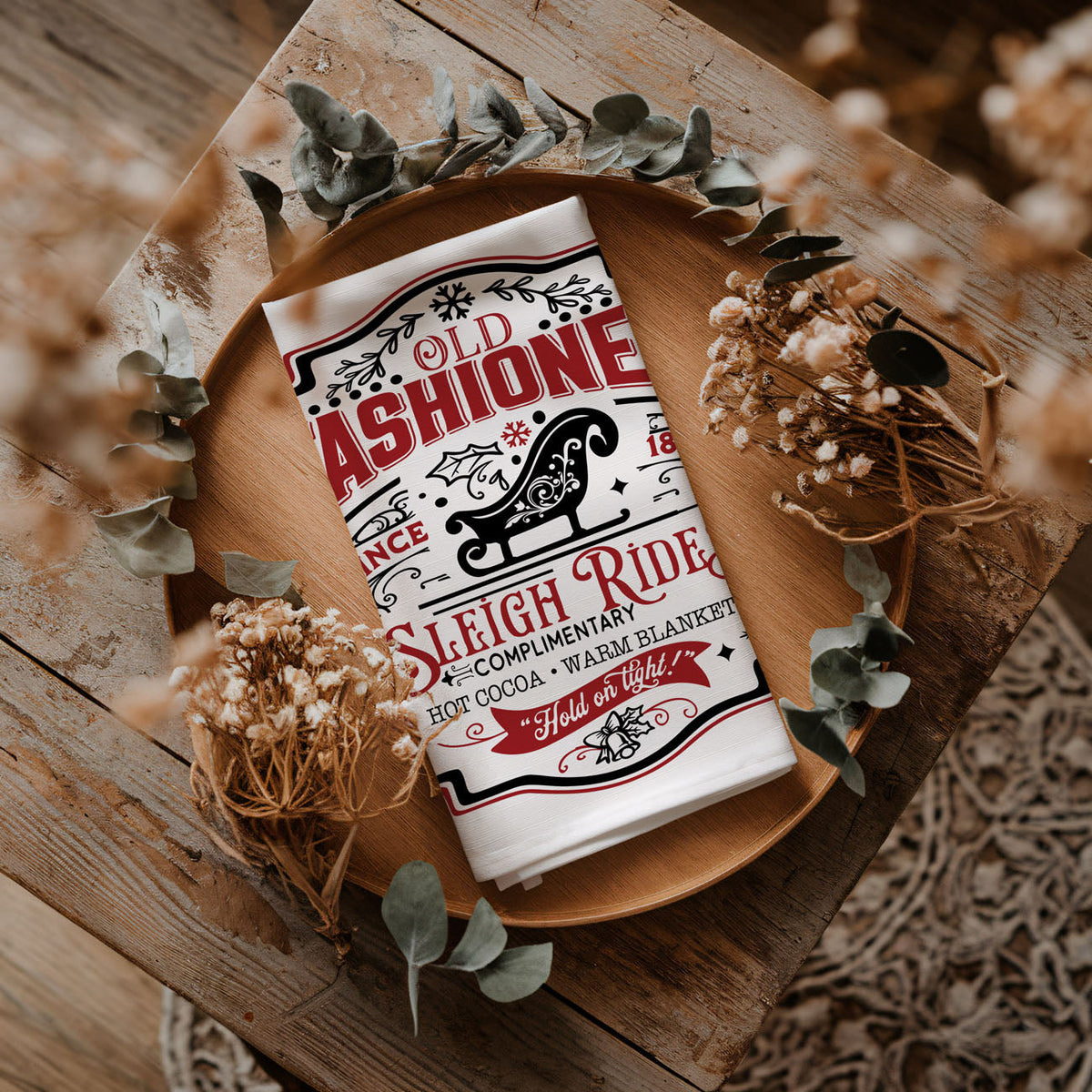 Sleigh Rides & Candy Canes Christmas Kitchen Towel