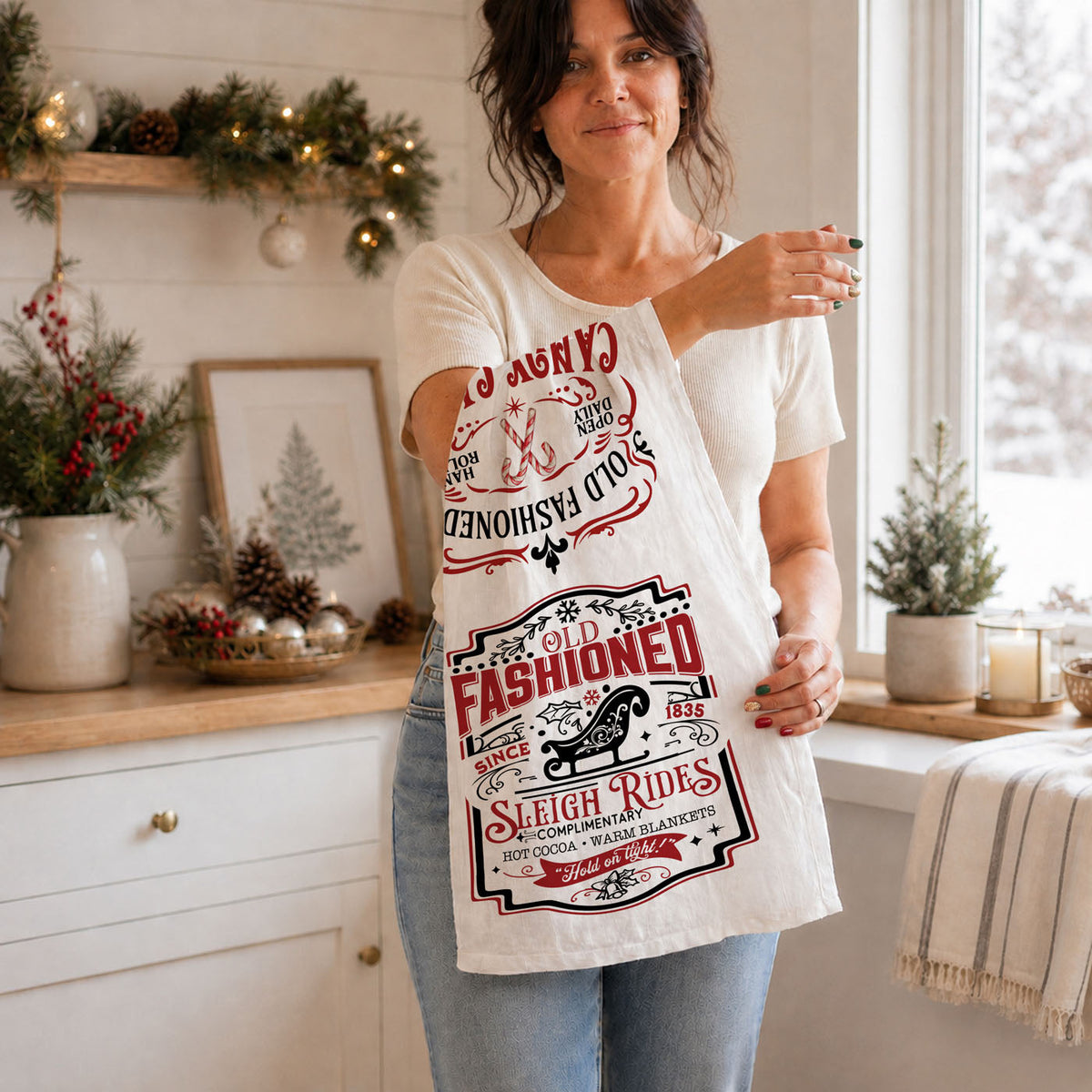Sleigh Rides & Candy Canes Christmas Kitchen Towel