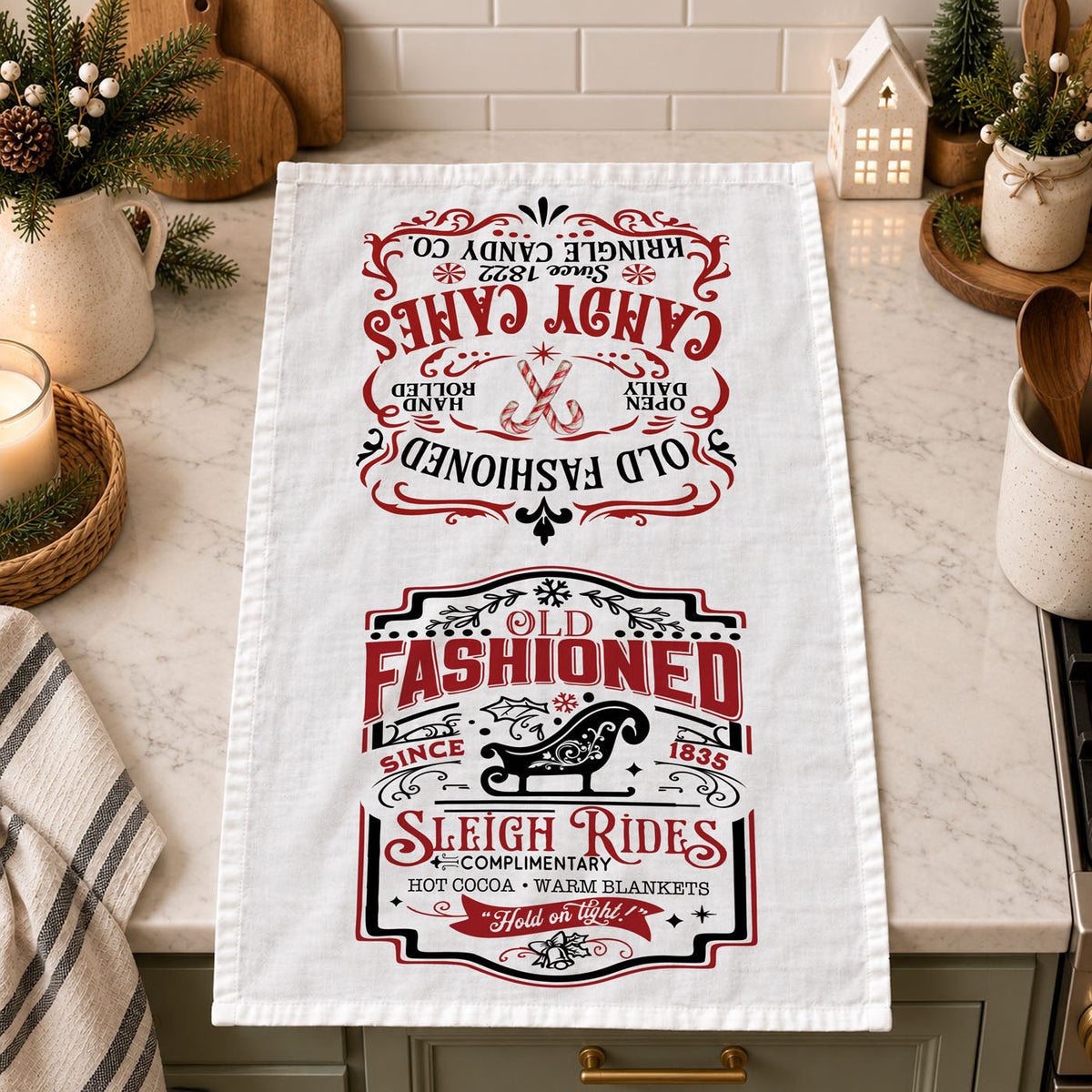 Sleigh Rides & Candy Canes Christmas Kitchen Towel