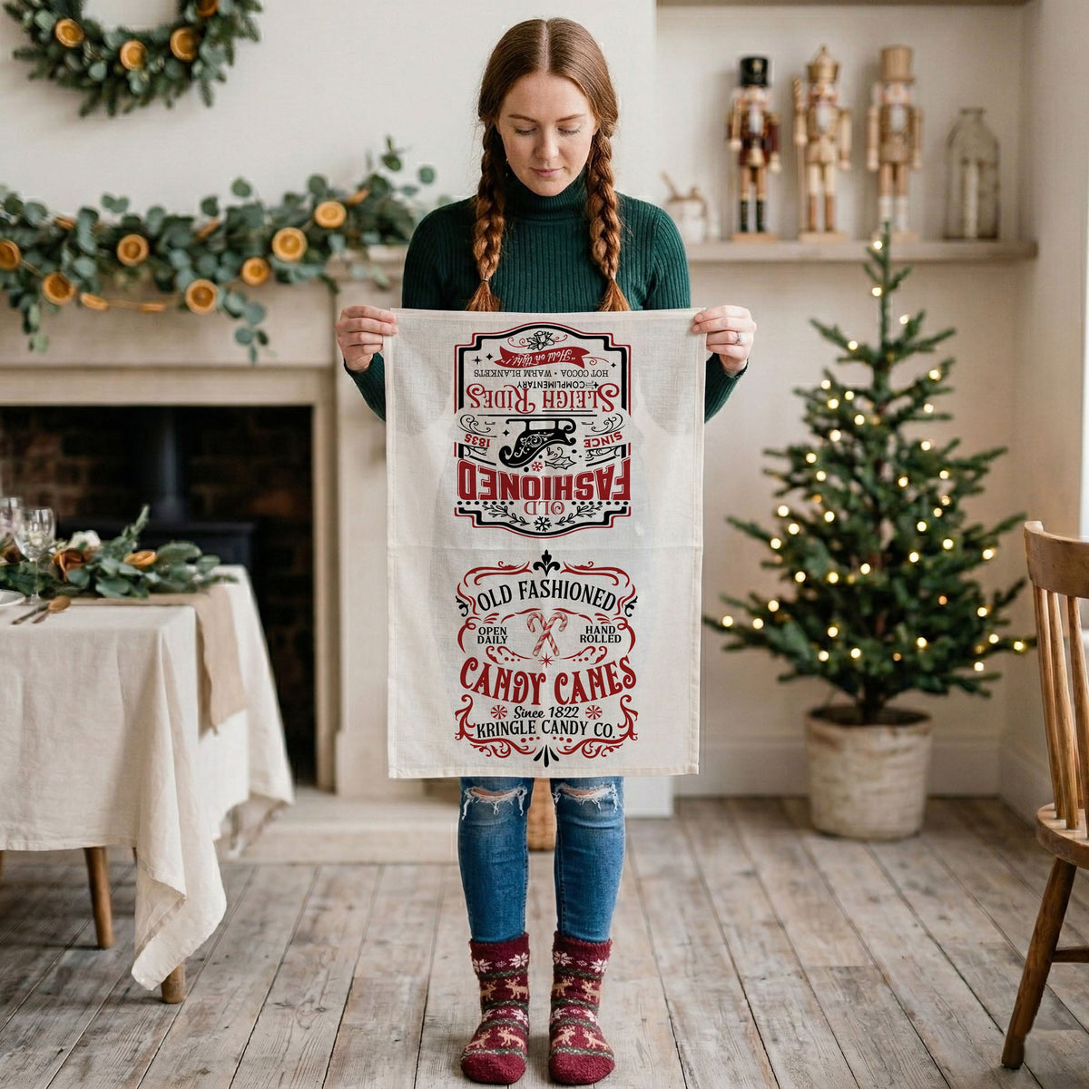 Sleigh Rides & Candy Canes Christmas Kitchen Towel