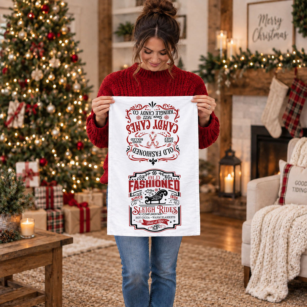 Sleigh Rides & Candy Canes Christmas Kitchen Towel