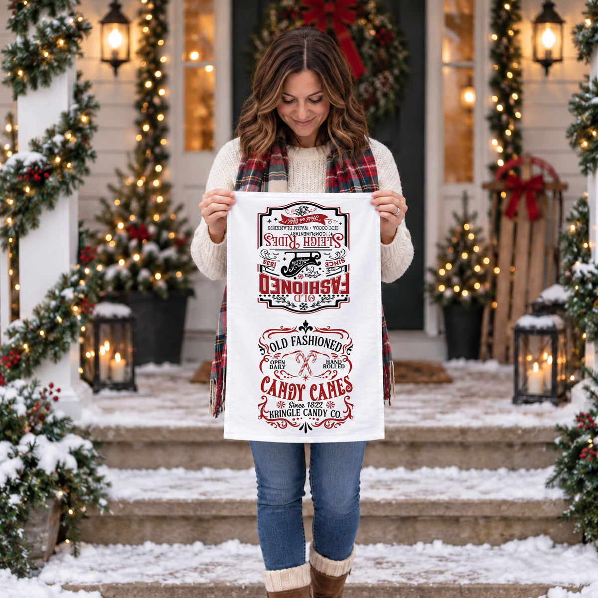 Sleigh Rides & Candy Canes Christmas Kitchen Towel