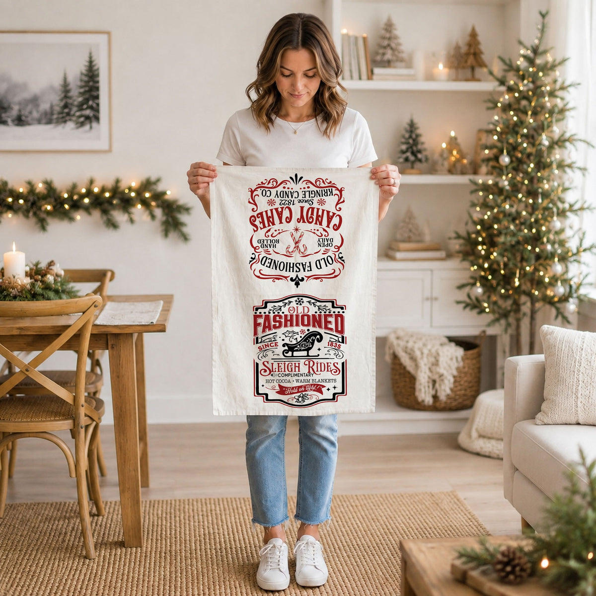 Sleigh Rides & Candy Canes Christmas Kitchen Towel