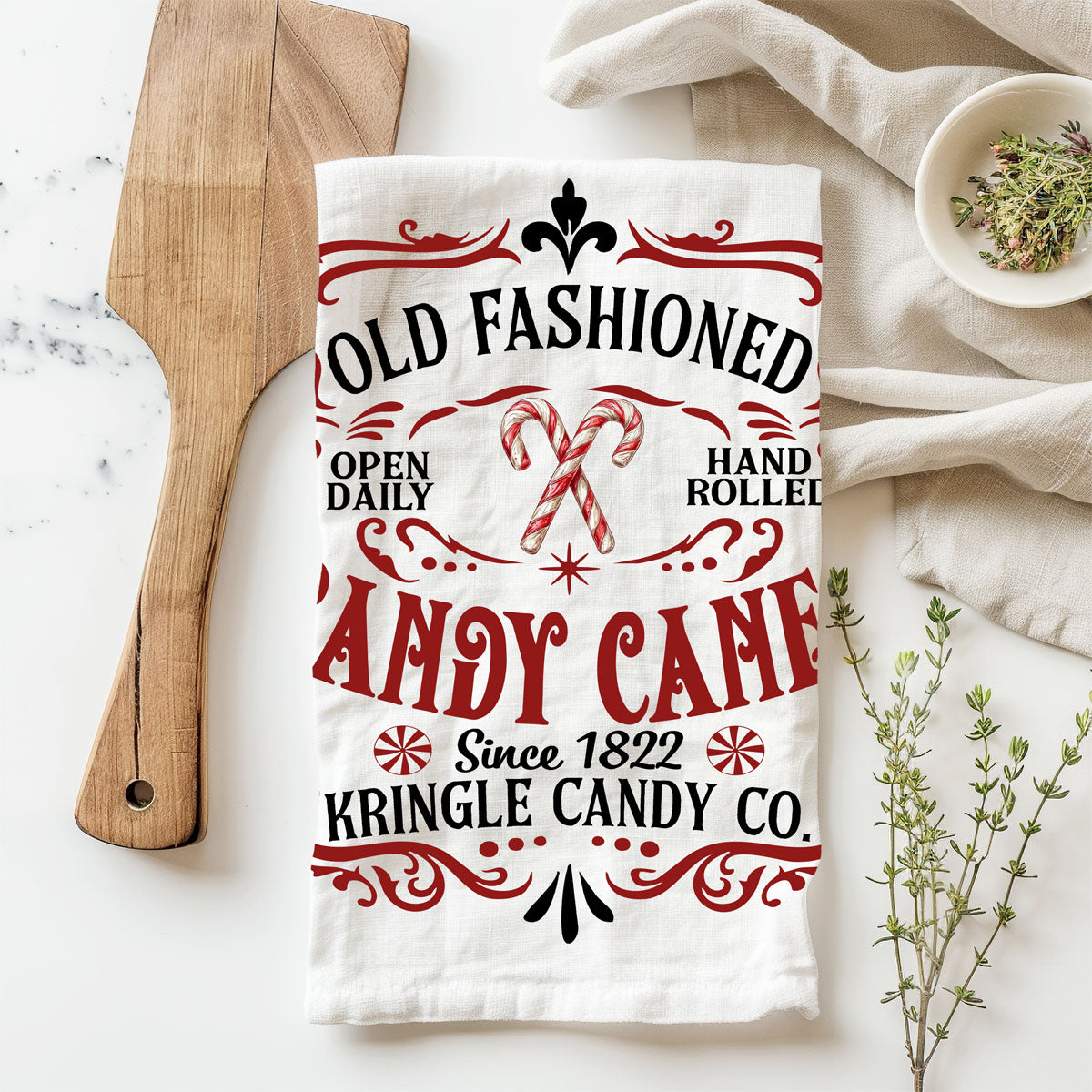 Sleigh Rides & Candy Canes Christmas Kitchen Towel