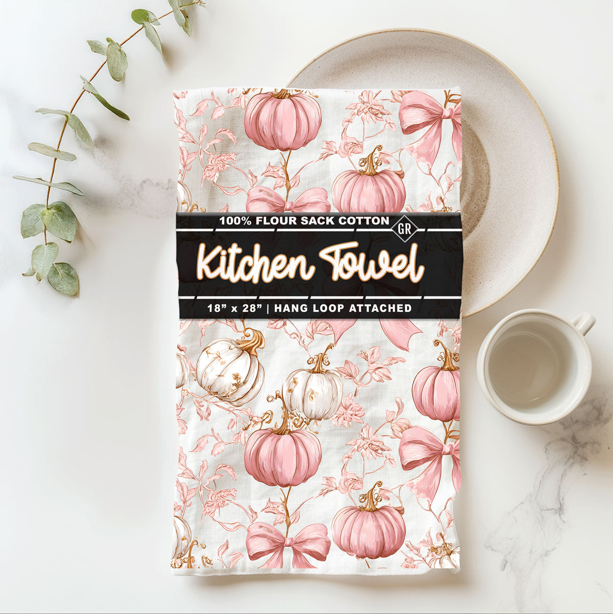 Pink Pumpkin Flour Sack Kitchen Towel