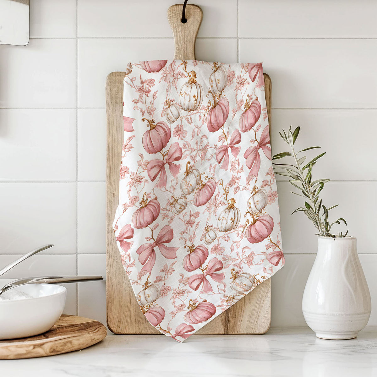 Pink Pumpkin Flour Sack Kitchen Towel