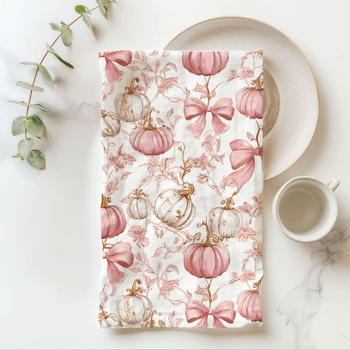 Pink Pumpkin Flour Sack Kitchen Towel
