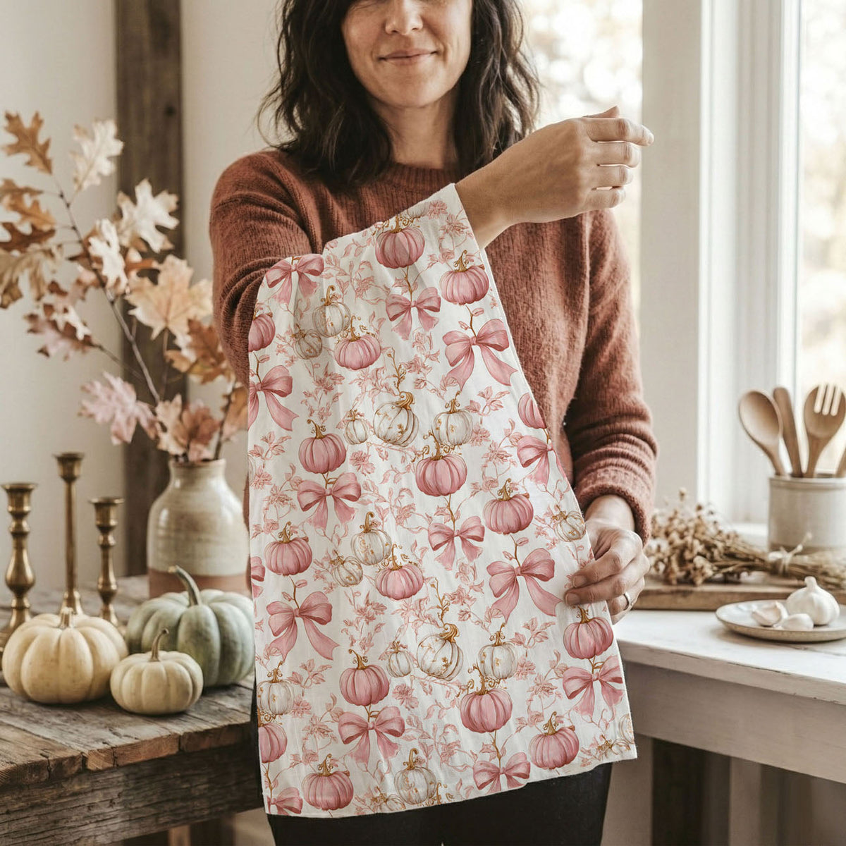 Pink Pumpkin Flour Sack Kitchen Towel