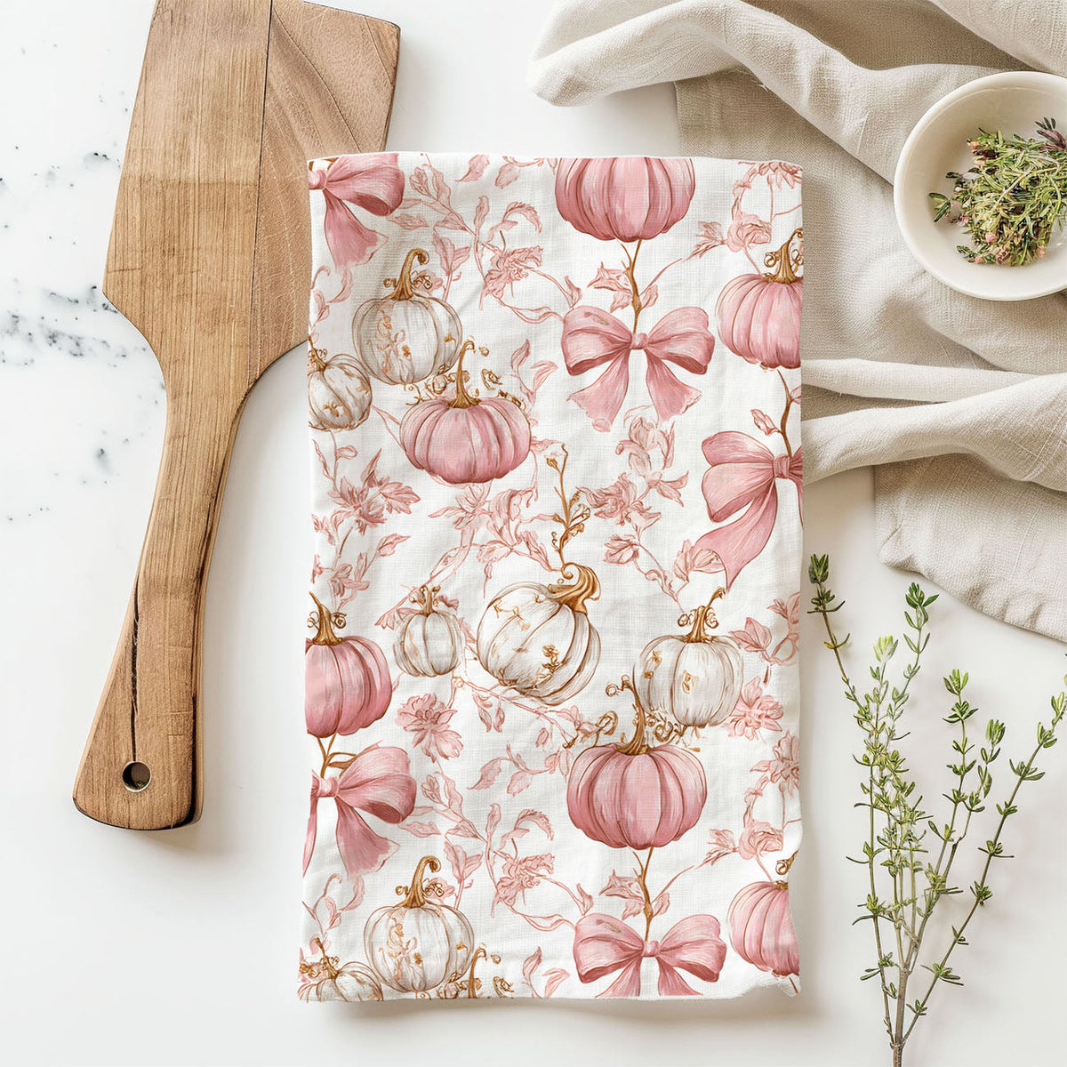 Pink Pumpkin Flour Sack Kitchen Towel