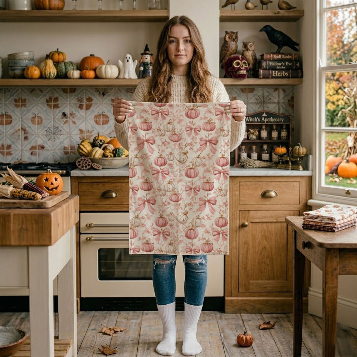 Pink Pumpkin Flour Sack Kitchen Towel