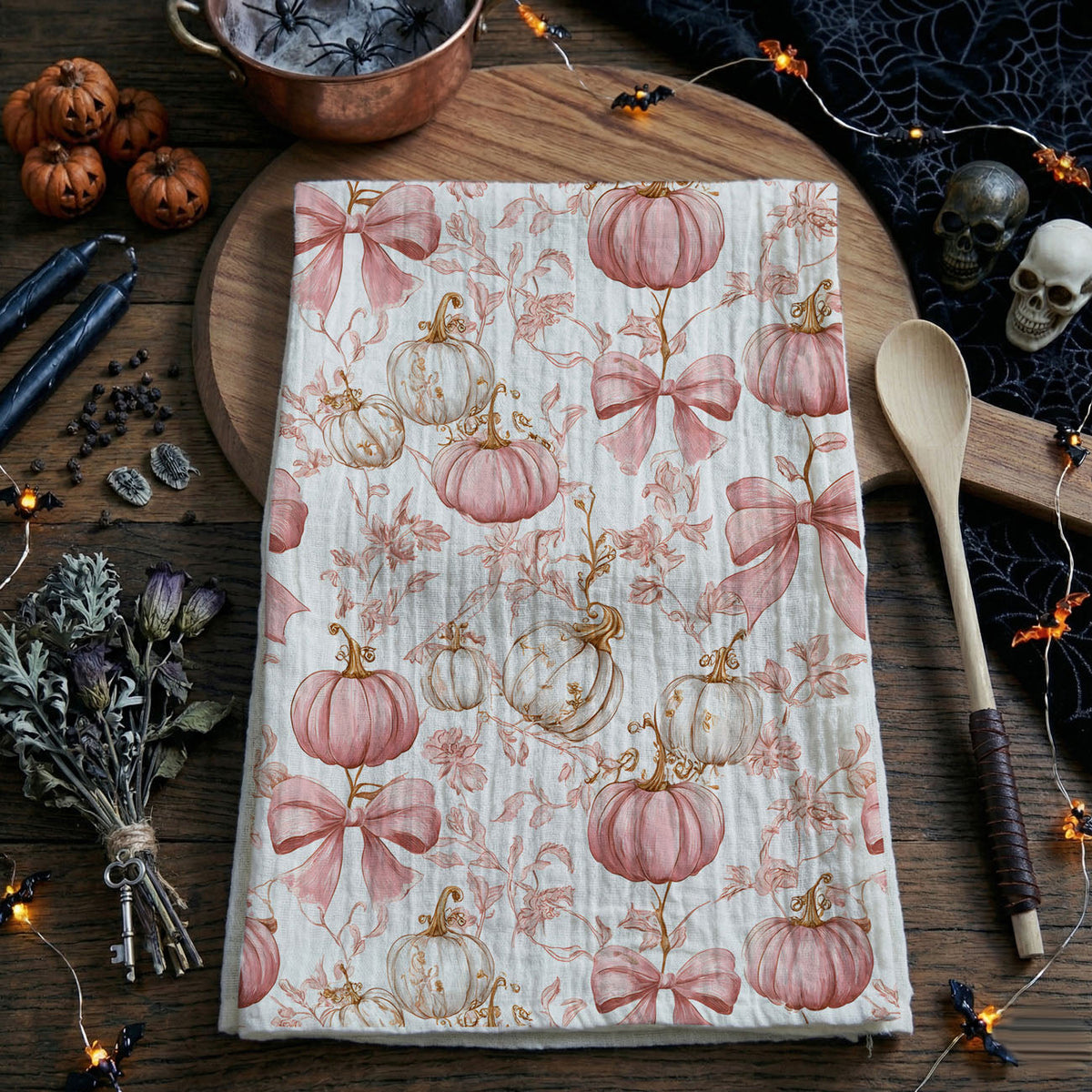 Pink Pumpkin Flour Sack Kitchen Towel