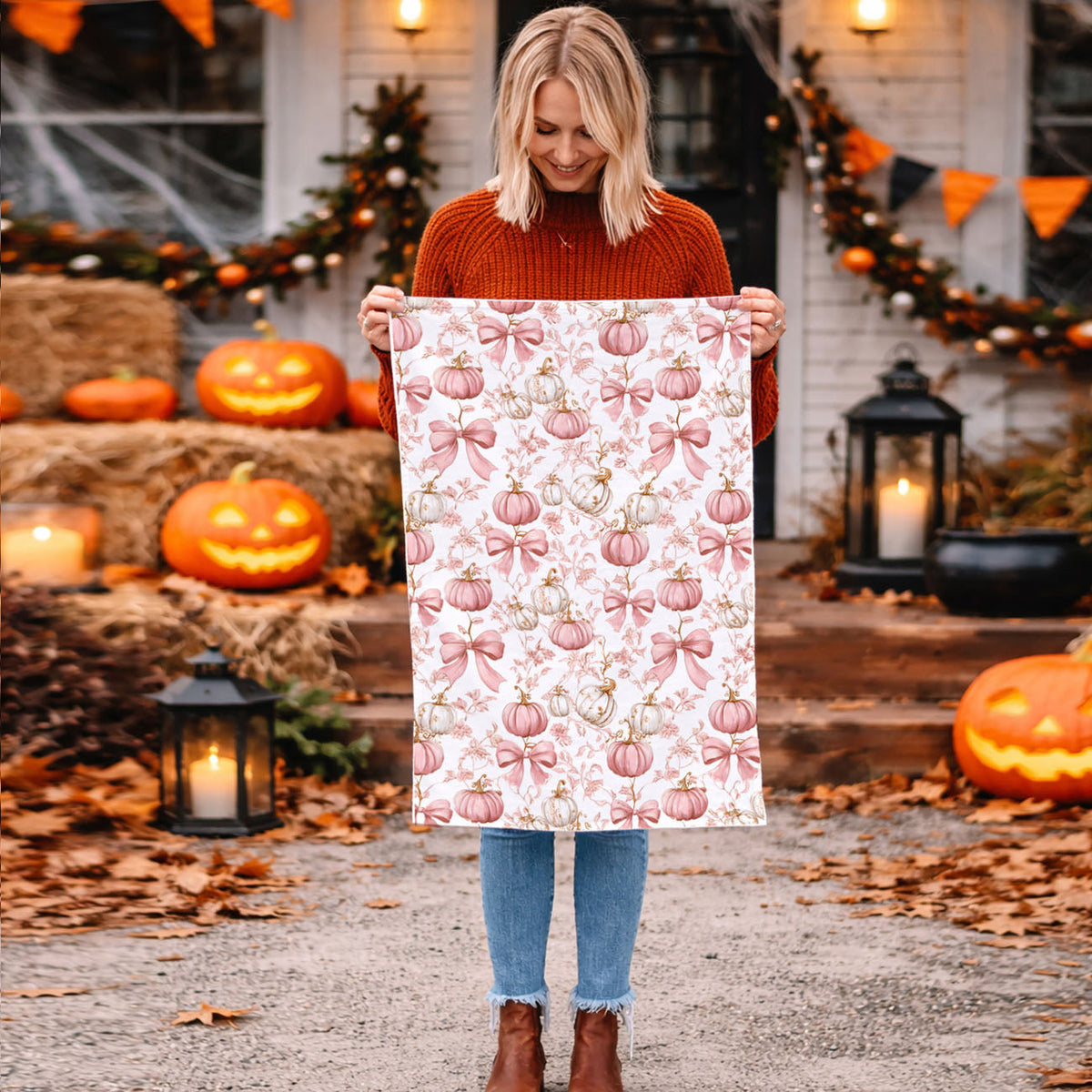 Pink Pumpkin Flour Sack Kitchen Towel