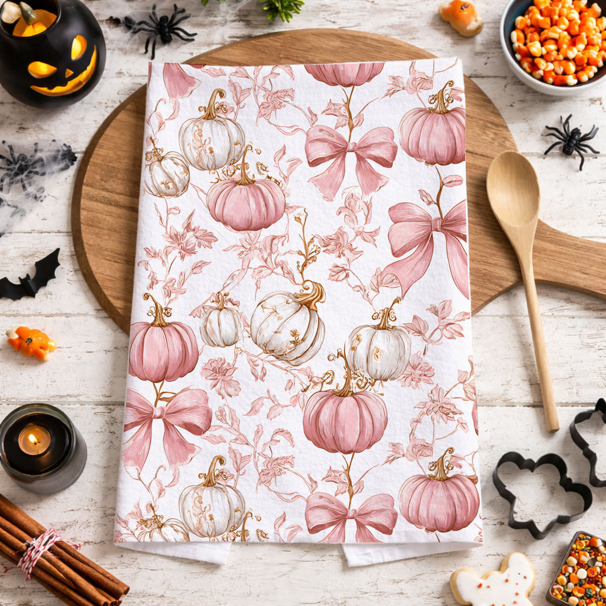 Pink Pumpkin Flour Sack Kitchen Towel