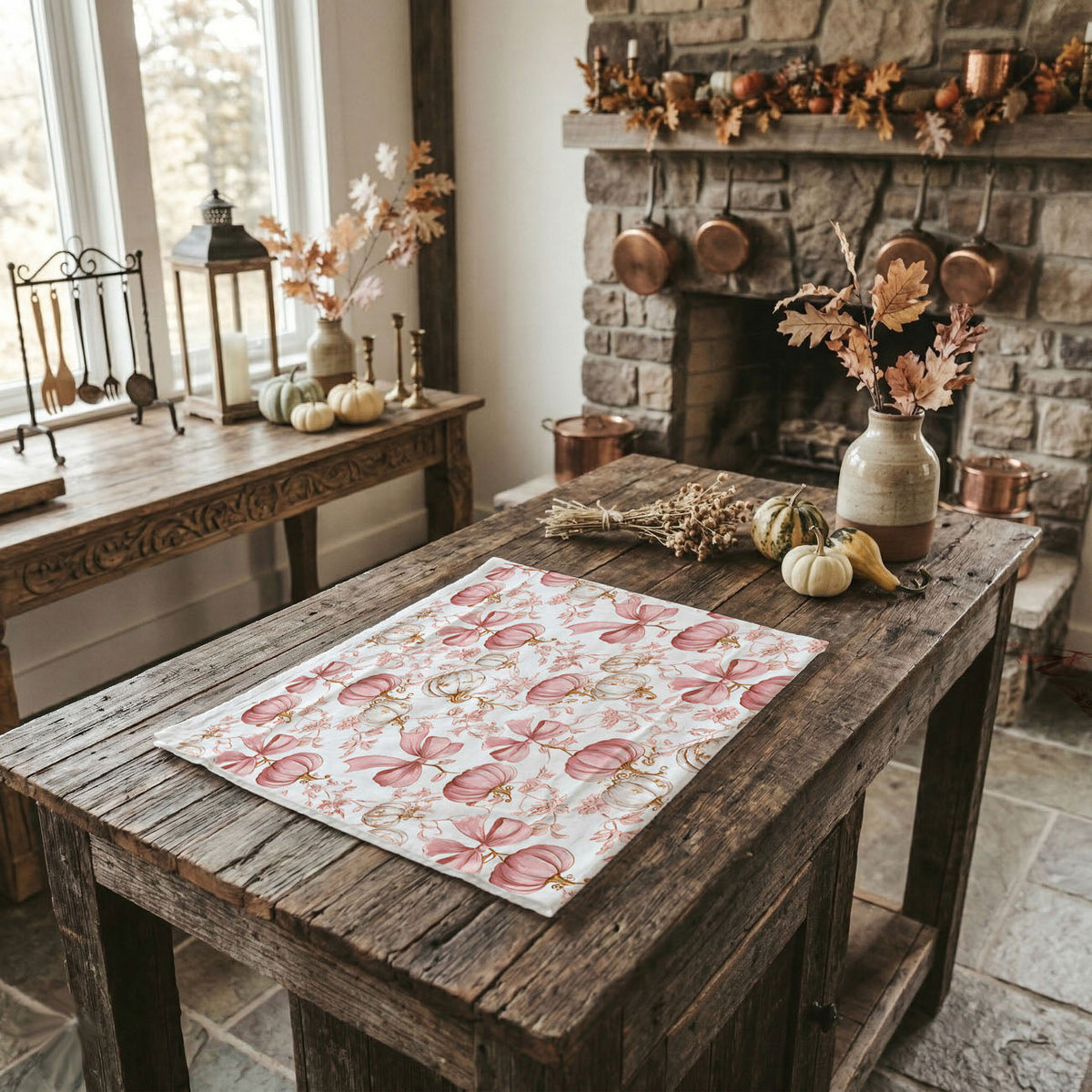 Pink Pumpkin Flour Sack Kitchen Towel