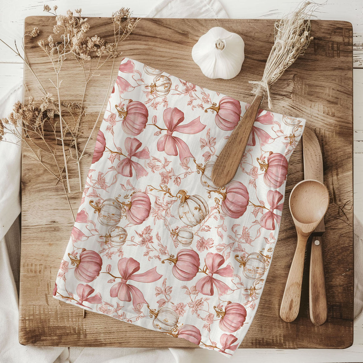 Pink Pumpkin Flour Sack Kitchen Towel