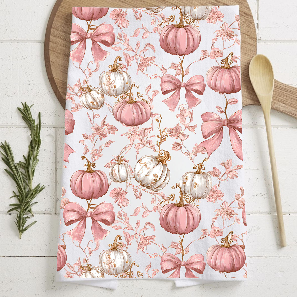 Pink Pumpkin Flour Sack Kitchen Towel