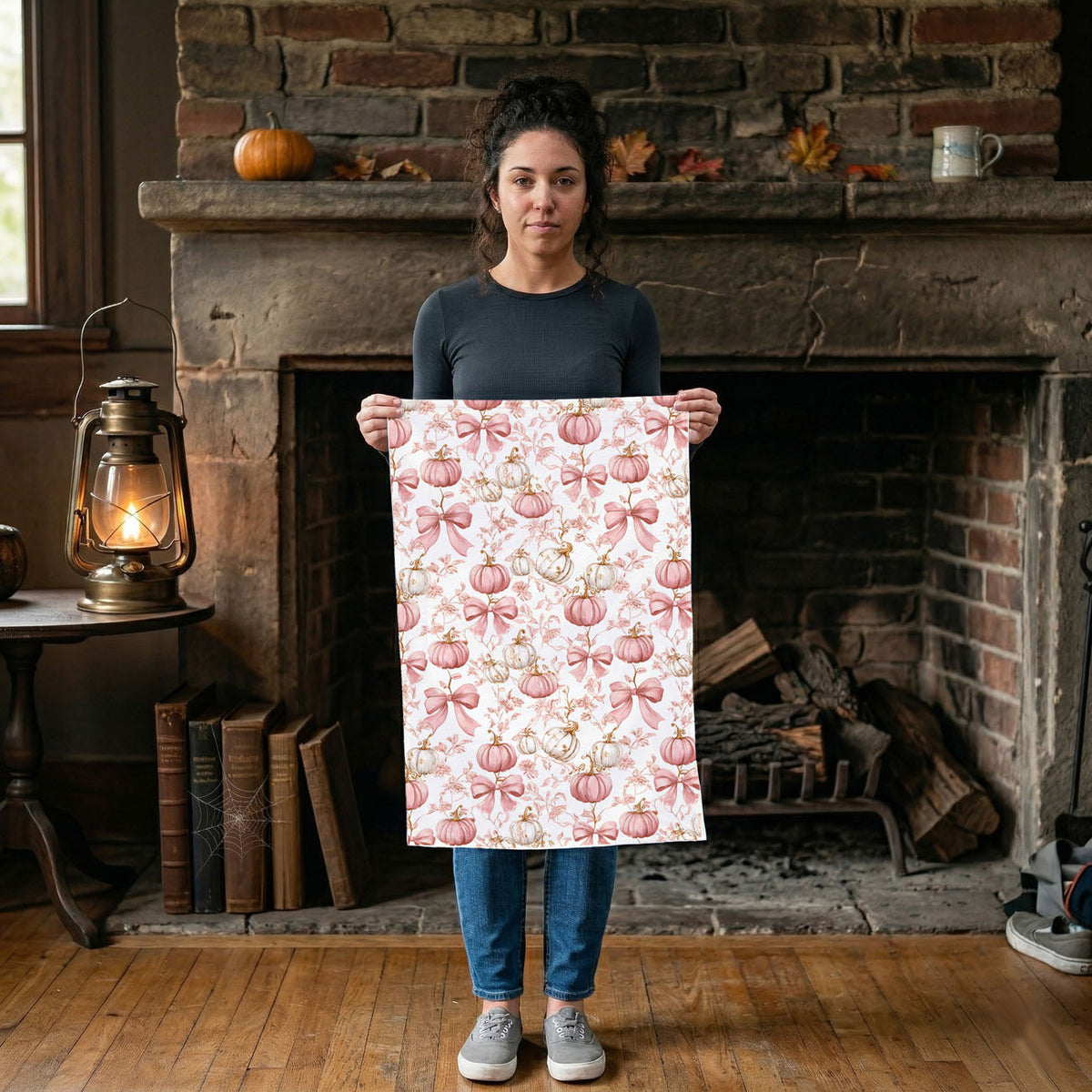 Pink Pumpkin Flour Sack Kitchen Towel