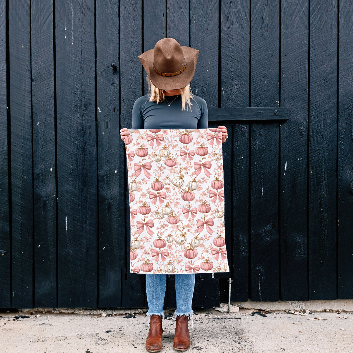 Pink Pumpkin Flour Sack Kitchen Towel