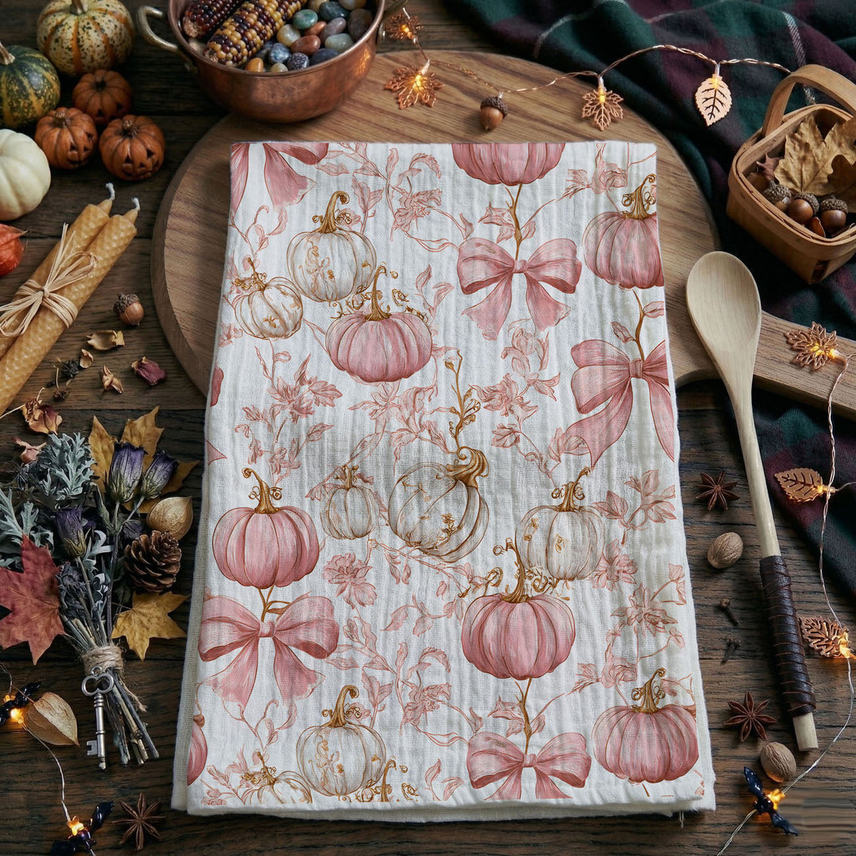 Pink Pumpkin Flour Sack Kitchen Towel