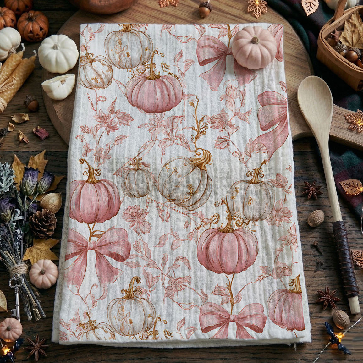 Pink Pumpkin Flour Sack Kitchen Towel