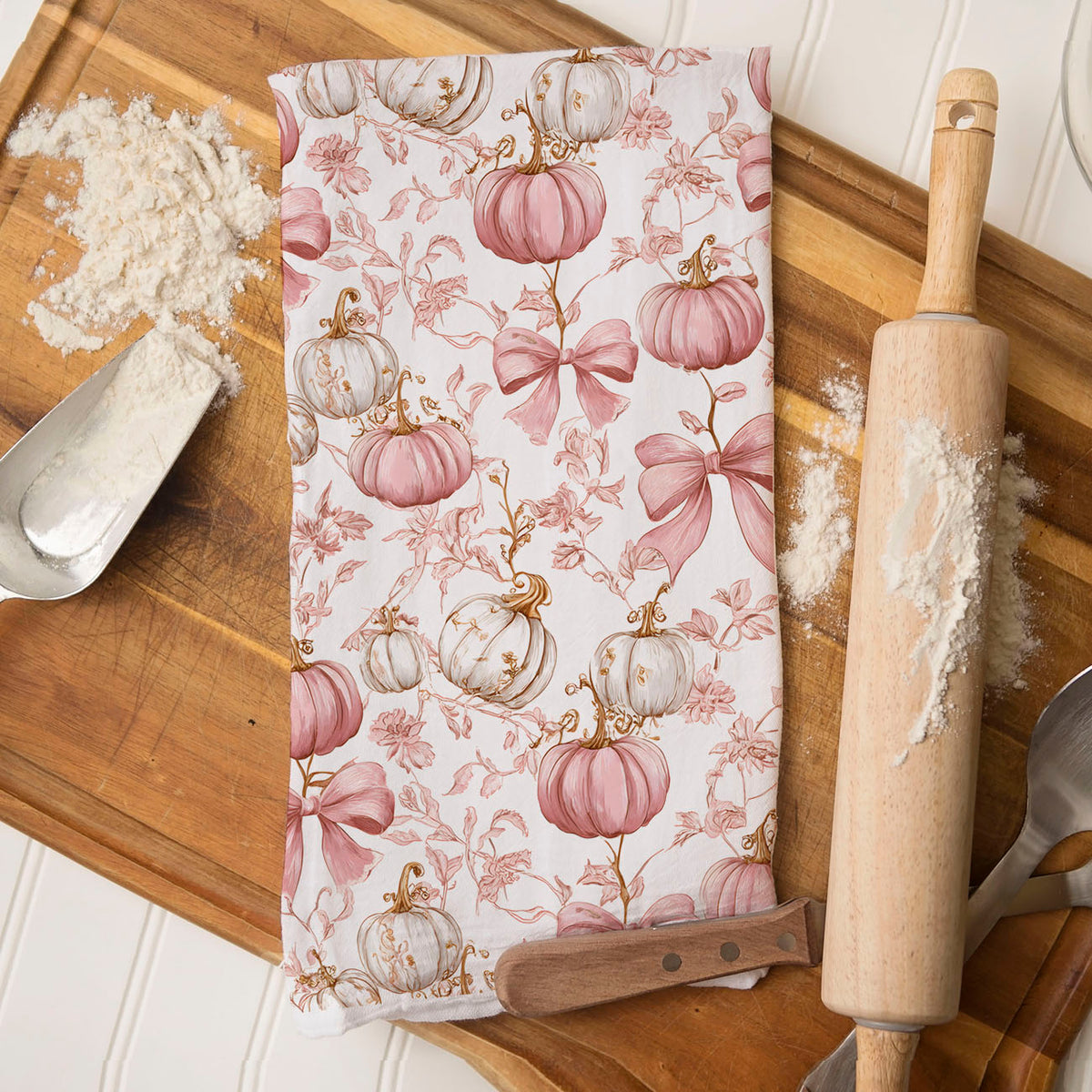 Pink Pumpkin Flour Sack Kitchen Towel