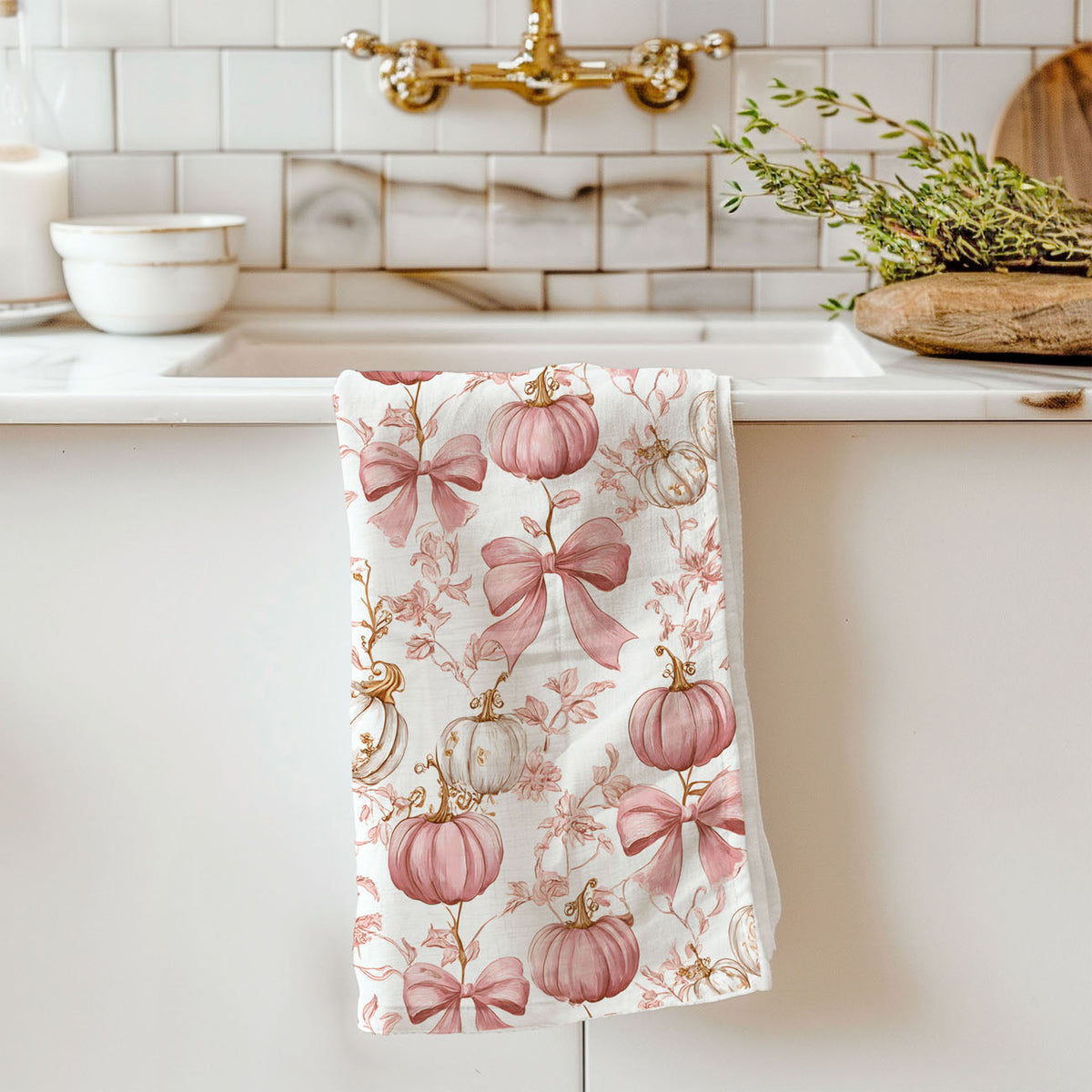 Pink Pumpkin Flour Sack Kitchen Towel