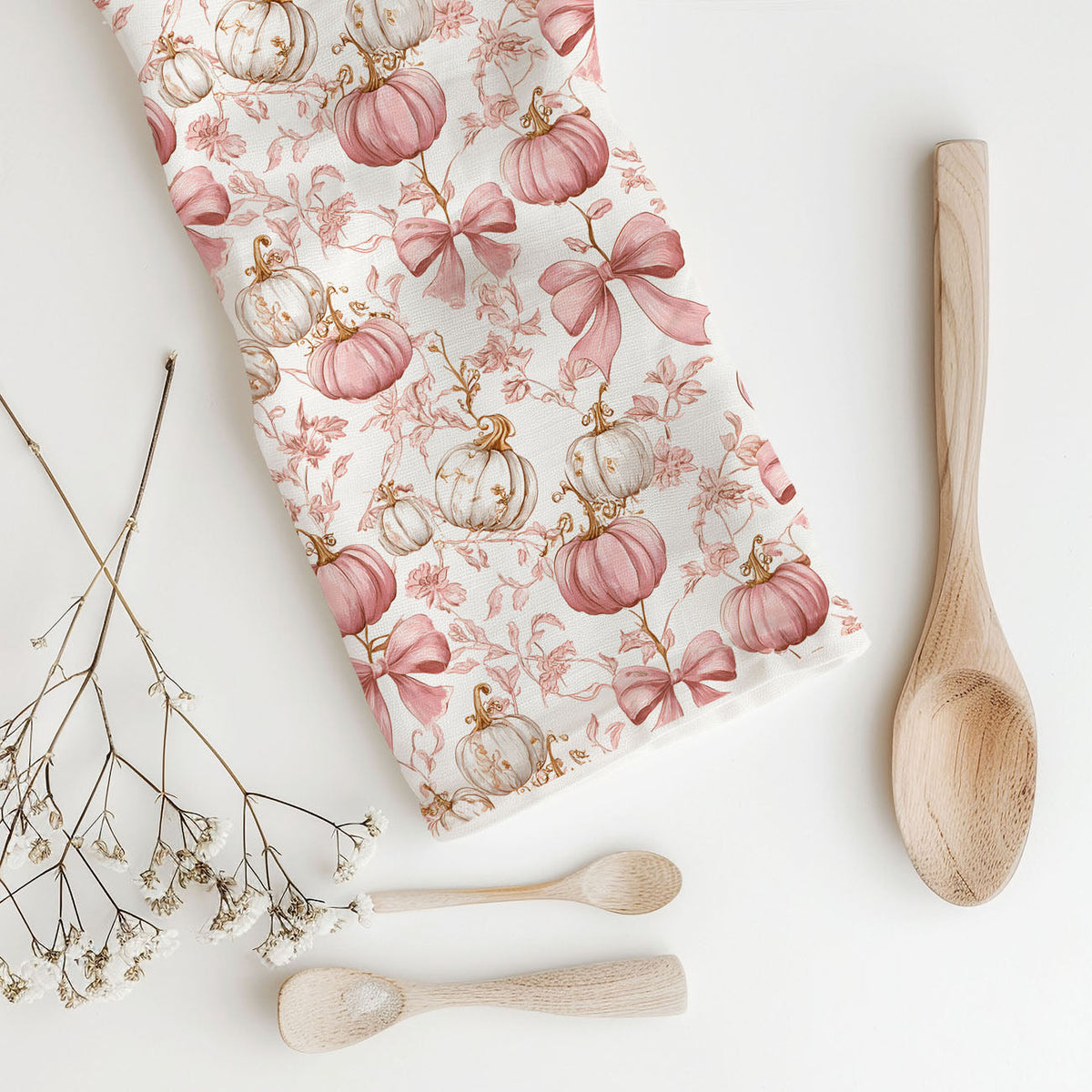 Pink Pumpkin Flour Sack Kitchen Towel