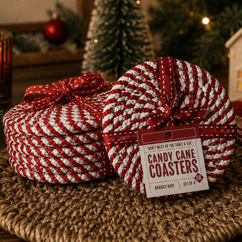 Candy Cane Braided Coasters — Set of 4