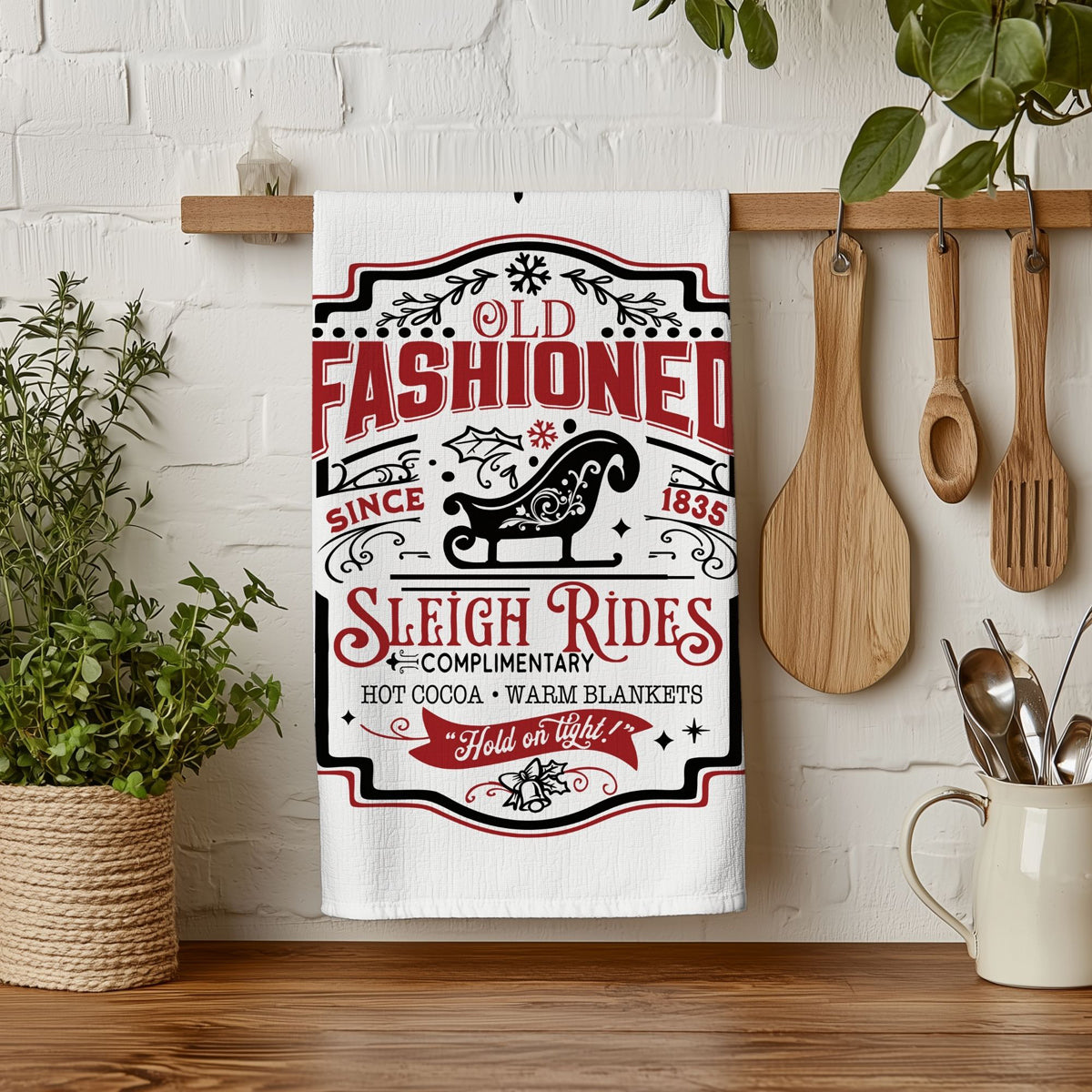 Sleigh Rides & Candy Canes Christmas Kitchen Towel