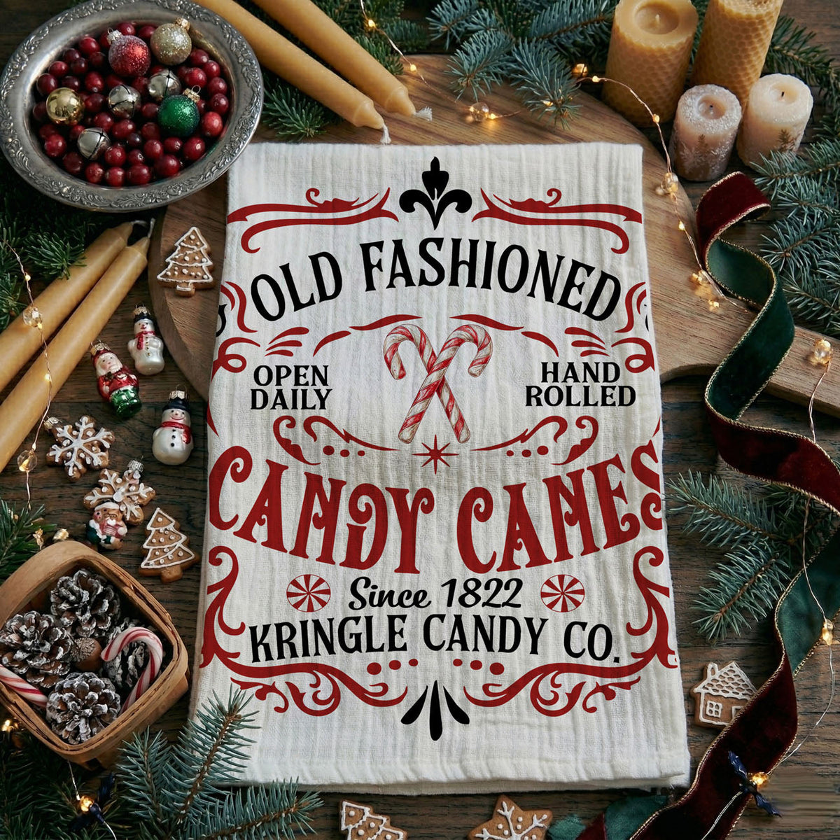 Sleigh Rides & Candy Canes Christmas Kitchen Towel