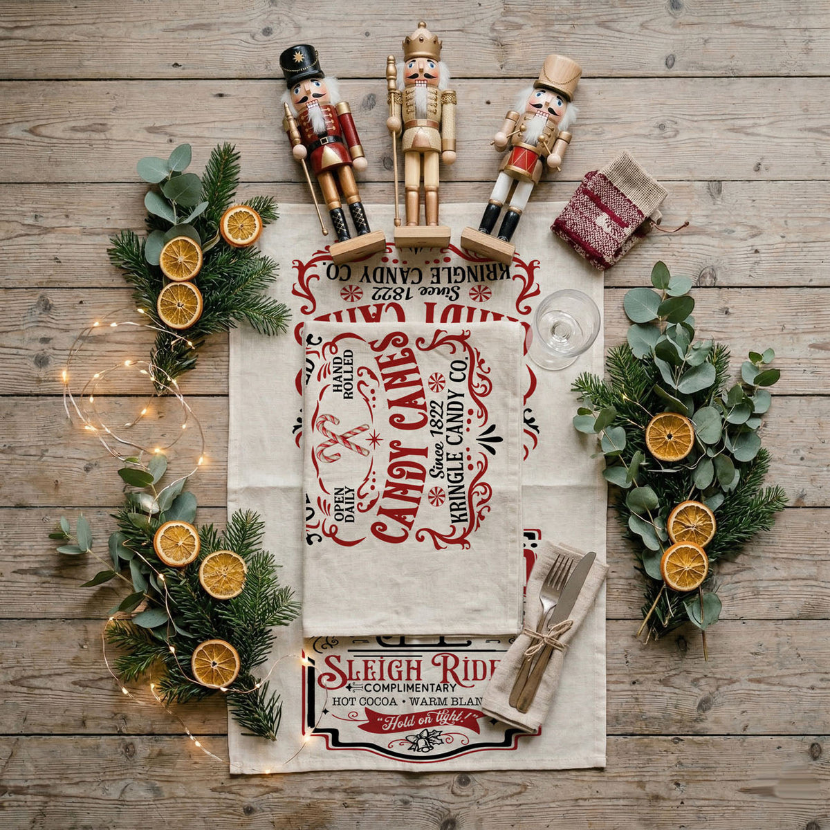 Sleigh Rides & Candy Canes Christmas Kitchen Towel